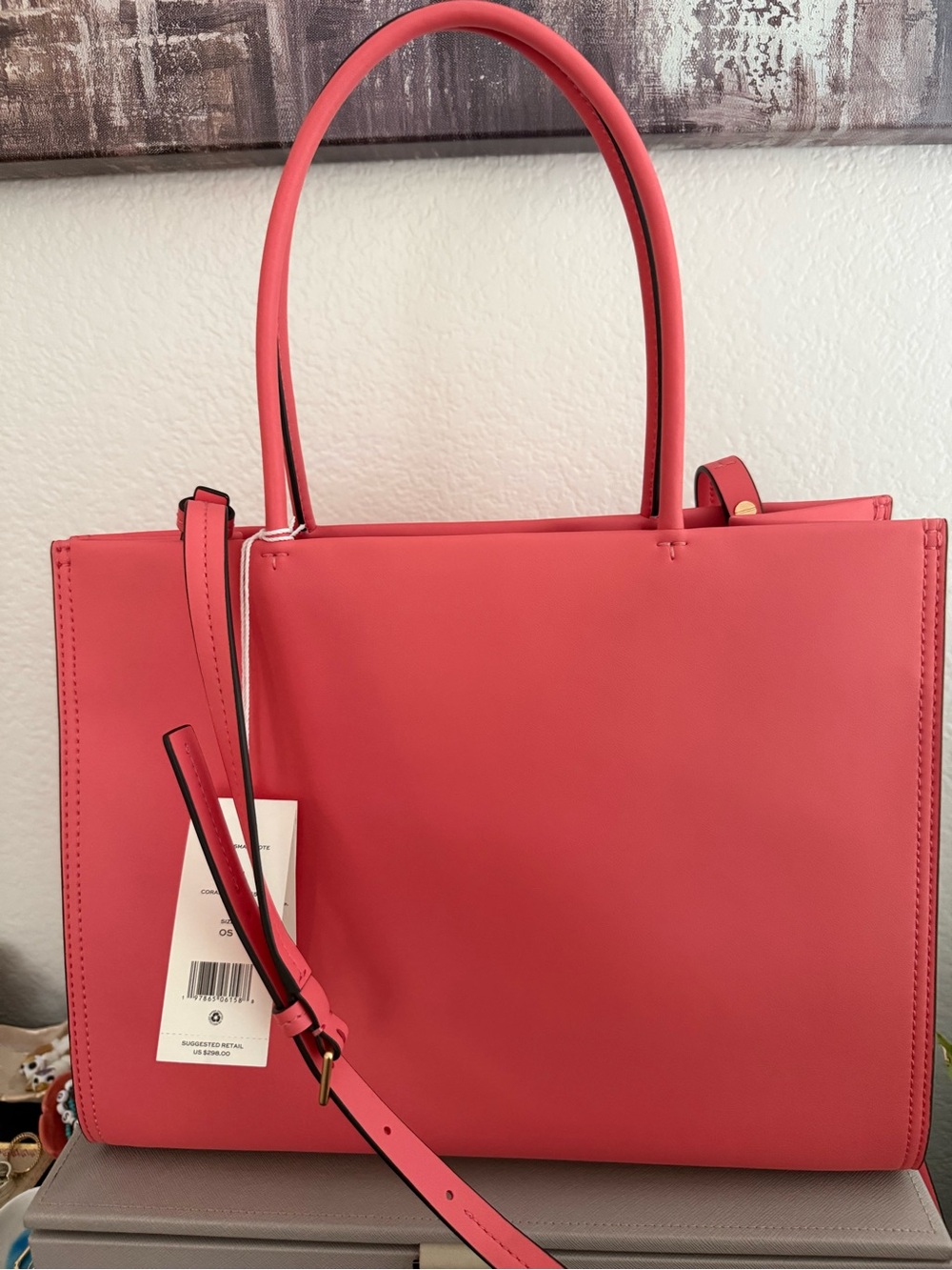 Tory Burch Ella Bio Coral-Red Logo Tote - Picture 2 of 5
